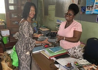 Dr .Marcella Yayou Rogers, donating additional 2 laptops for the school to the principal of the Saint Joseph’s vocational secondary school Moyamba / Sierra Leone Mrs Elizabeth Johnson on 10/31/2023